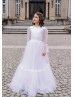 Long Transparent Sleeves White Tulle Flower Girl Dress